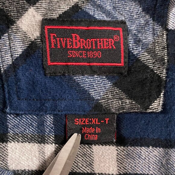 Five Brother Flannel Shirt Men's XL TALL Blue Black Plaid Heavy - Picture 4 of 11
